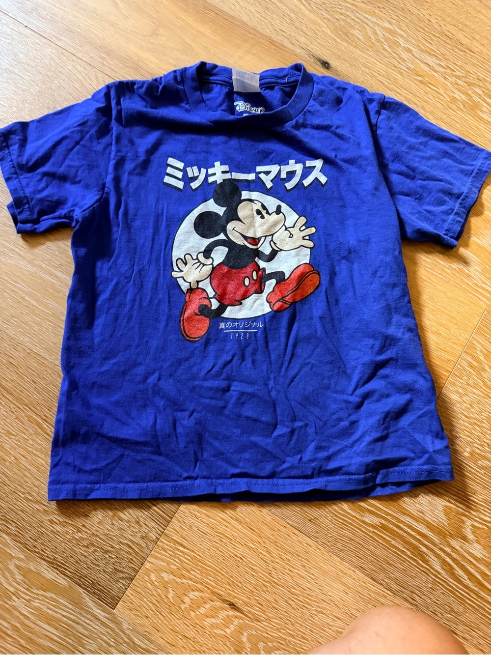 Disney Royal Blue Mickey Mouse Graphic Tee with Japanese Text